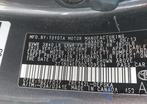 2013 Toyota Corolla S from USA, damaged, VIN 2T1BU4EE0DC109594